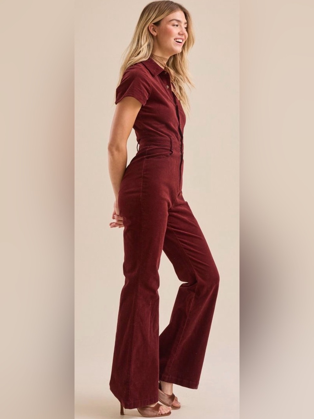 NWT- Altar’d State- Women's Burgundy Calliope Corduroy Jumpsuit - Size XL - Picture 2 of 6